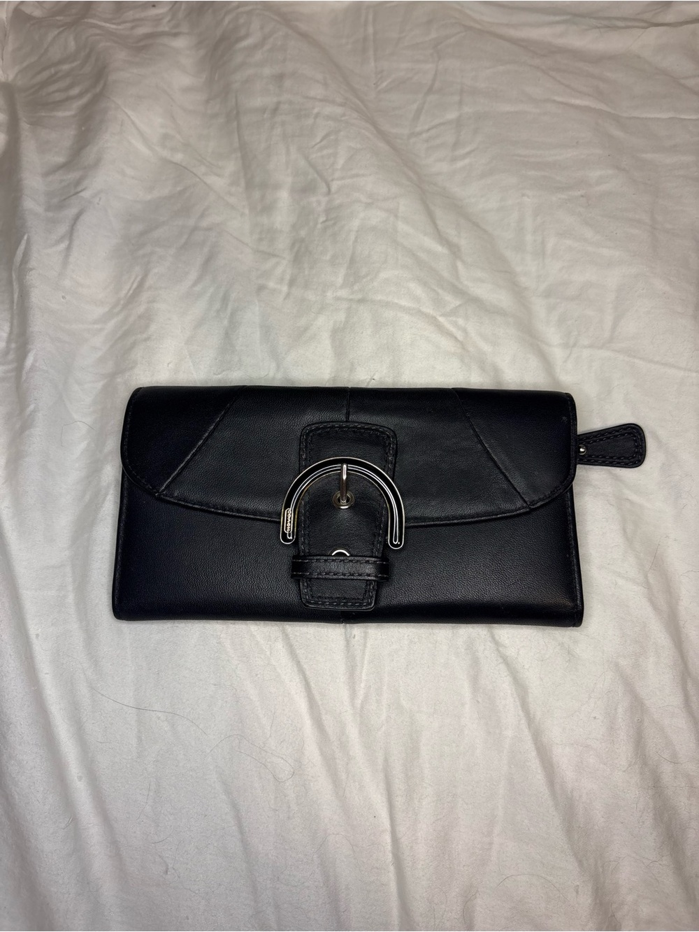 Y2K Coach SoHo Long Wallet, Black & Silver Hardware, Black Leather